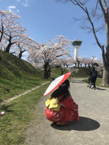 桜,五稜郭タワー,浴衣
